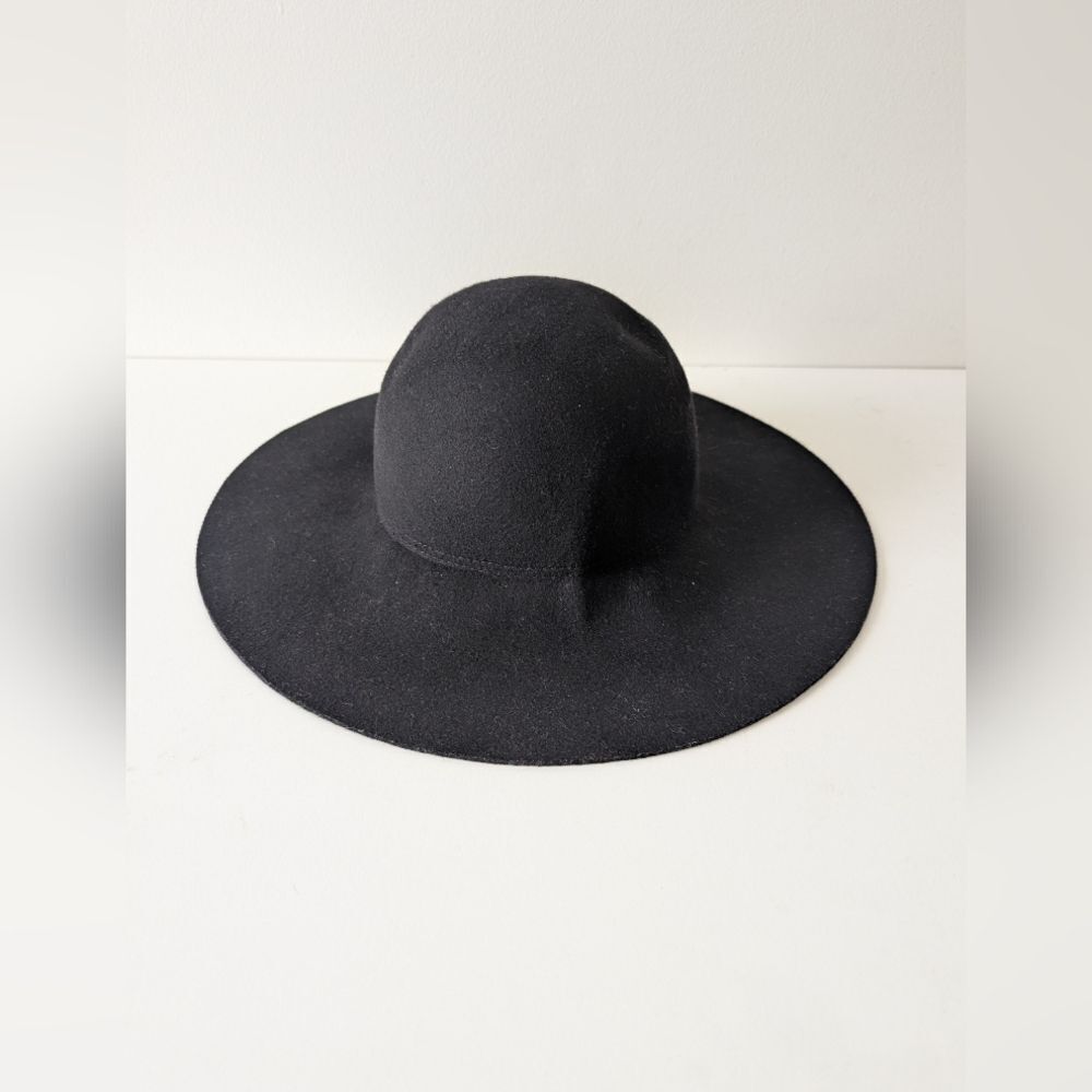 J.Crew 100% Felted Wool Hat Floppy Wide Brim Classic Solid Black Boho